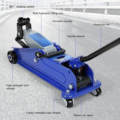 3 Ton Floor Jack (6600 lbs), Steel Low Profile, Heavy-Duty Hydraulic Car Jack with Fast Pump, Lifting Range 5"-15.2" (Blue) in Saudi Arabia