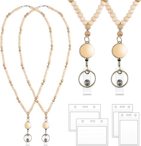 حبال لشارات الهوية والمفاتيح، قطعتان من حبل المعلم مع حامل لبطاقة الهوية، حبل خشبي لطيف مطرز مع بكرة قابلة للسحب للعمل المدرسي للفتيات والنساء in Kuwait