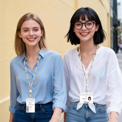 حبال لشارات الهوية والمفاتيح، قطعتان من حبل المعلم مع حامل لبطاقة الهوية، حبل خشبي لطيف مطرز مع بكرة قابلة للسحب للعمل المدرسي للفتيات والنساء in Kuwait