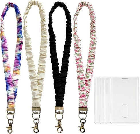 Scrunchie Lanyard with ID Badge Holder, Stretchy Lanyards for Teachers, Nurse & Office Staff, 15 Inches Neck ID Lanyard, 4-Pack Set in Saudi Arabia