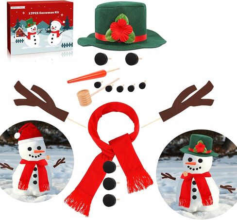 مجموعة بناء رجل ثلج مكونة من 17 قطعة مع قبعتين، لوازم تزيين رجل الثلج للشتاء لتزيين عيد الميلاد في الهواء الطلق، قطعتان من قبعات رجال الثلج أدوات صنع الثلج لديكور حفلات عيد الميلاد (حجم كبير) in Kuwait