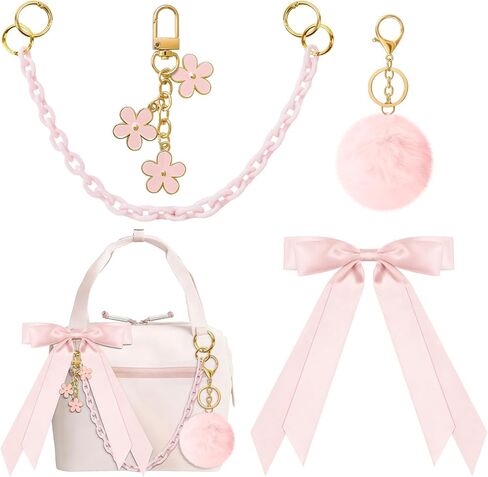 WUQID 4PCS Tote Bag Charms Kit, Decorative Bow, Pom Pom, Pearls & Flower Chain Decor Bag Accessories for Stanley, YETI Camino 20/35/50 & Bogg Beach Tote Bags for Girls Women in Saudi Arabia