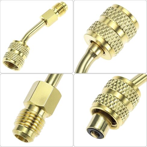 QWORK 7 Pcs Air Conditioning Refrigerant Angled Compact Ball Valve 1/4 Inch & Mini Split Adapter 5/16 to 1/4 coupler, Compatible with R134a, R410A, R22, R12 in Saudi Arabia