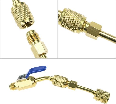 QWORK 7 Pcs Air Conditioning Refrigerant Angled Compact Ball Valve 1/4 Inch & Mini Split Adapter 5/16 to 1/4 coupler, Compatible with R134a, R410A, R22, R12 in Saudi Arabia