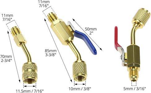 QWORK 7 Pcs Air Conditioning Refrigerant Angled Compact Ball Valve 1/4 Inch & Mini Split Adapter 5/16 to 1/4 coupler, Compatible with R134a, R410A, R22, R12 in Saudi Arabia