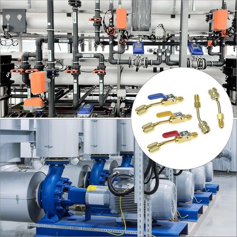 QWORK 7 Pcs Air Conditioning Refrigerant Angled Compact Ball Valve 1/4 Inch & Mini Split Adapter 5/16 to 1/4 coupler, Compatible with R134a, R410A, R22, R12 in Saudi Arabia