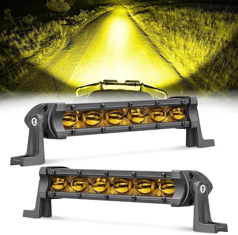 ACEC SHOP 6 Inch LED Light Bar Amber 2PCS 60W Ultra Slim Single Row Light Bars Spot Beam Driving Lights Yellow Fog Lighting LED Pod Lights for Truck Motorcycle SXS Off-Road UTV ATV in Saudi Arabia