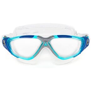 نظارات السباحة Aqua Sphere Vista للبالغين من الجنسين - ملاءمة مخصصة بلمسة واحدة، رؤية محيطية واسعة - قناع متين للسباحين النشطين في المياه المفتوحة - عدسة شفافة، إطار فيروزي/أزرق in Kuwait