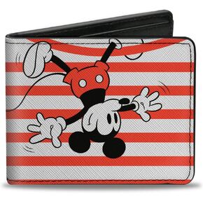 Wallet Bifold PU Mickey Mouse Upside Down Pose Stripe White Red