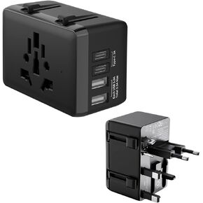 Universal Travel Adapter, 5 in 1 International Power Plug Adapter with W/3.4A 2xUSB-A and 3.0A 2xType-C Wall Charger, European Travel Plug Adapter for Europe UK EU US CA AU Italy Worldwide