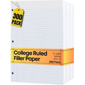 1InTheOffice Loose Leaf Paper, Filler Notebook Paper 8.5x11, Refill Paper, College Ruled, Lined Filler Paper 8.5x11, (300 Pack)