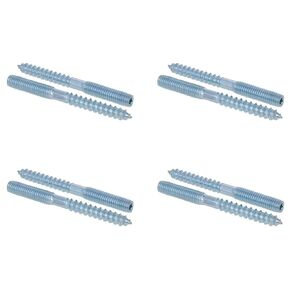 MroMax 8Pcs M10x100mm Double Headed Hanger Bolts, 3.94 inch Length Self Tapping Screw, Extra Long, Zinc Plated Carbon Steel Machine Screws for Wood Joint Furniture Legs