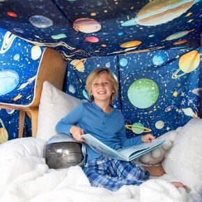 Kids Fort Building Kit Indoor Use - Build a Fort Kit for Kids with Large 10' x 10' Blanket, 8 Straps, 4 Clips, 4 Hooks, 4 Sandbags - Use as a Canopy, Play Stage Background, Blanket Fort -Under the Sea