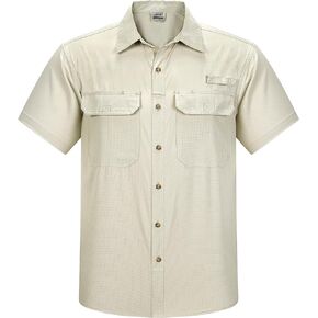 Outdoor Ventures Men's Lightweight Short Sleeve Fishing Shirt UPF 50 Button Down Quick Dry Cooling Hiking Travel Safari Shirt