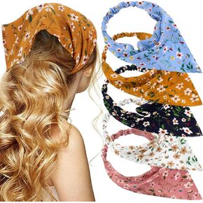 TOBATOBA Beautiful Floral Chiffon Headbands - 5 Pcs Boho Elastic Thin Fashion Headbands for Women