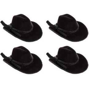Craft Decor Set of Four (4) Miniature Black Flocked Cowboy Hats for Crafts, Decorating & More