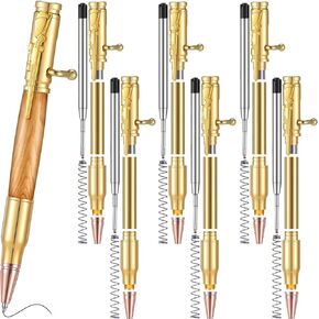 Gisafai 6 Pcs Bolt Action Pen Kits for Woodturning Bulk Woodturning Ballpoint Pen Kit Turning Pen Kits with Pen Mandrel Slimline Pen Turning Supplies for DIY Making Home(Gold)