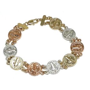 Fran & Co. Gold Plated Saint Benedict Bracelet 7.5" / Pulsera de San Benito 7.5" Oro Laminado