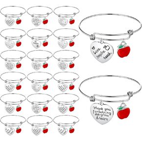 Junkin 20 Pieces Teacher Appreciation Bangle Gifts Inspirational Engraved Message Stainless Steel Expendable Bangle Bracelet Set Teacher Thank You Gift the Year Teacher Gift for Teacher