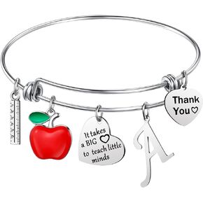 MTLEE Teacher Appreciation Gifts for Women Teacher Bracelet Bangle Gift, Graduation Teacher Thank You Keychain with Initial