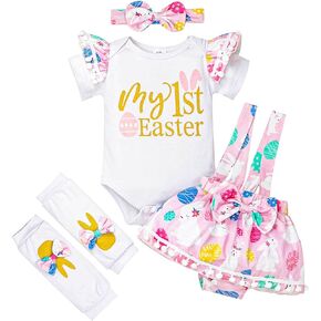 FOCUTEBB My First Easter Day Outfit Newborn Baby Girl Easter Outfits Ruffle Romper Bunny Skirt Baby Girl Clothes 0-18 Months
