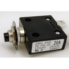 Philmore 20A Push Button Manual Reset Circuit Breaker 50V DC, 250V AC