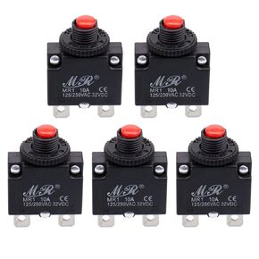 RKURCK 20 Amps Thermal Circuit Breakers, 125/250V AC 32V DC Push Button Manual Reset Overload Protector Circuit Breaker Switch 20A 5 Pack