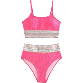 Floerns Girl's 2 Piece Colorblock Spaghetti Strap High Waist Swimwear Bikini Set