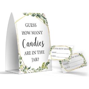 Guess How Many Candies Are In The Jar, Greenery Baby Shower Games, Greenery Theme Baby Shower - One Sign and 50 Cards (GES05)