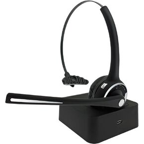 EMHFLYFN Trucker Bluetooth Headset with Microphone Noise Cancelling, V5.0 Wireless Headset with Charging Base 17 Hrs Talk Time Trucker Headset for Home Office Call Center Skype Truck Drive