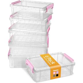 Sooez 6 Pack Extra Large Pencil Box, Plastic Pencil Case Crayon Box Bulk, Clear Marker Organizer Plastic Containers with Lid, Stackable Storage Box for Craft, Pen, Art, School Supply, Multicolor