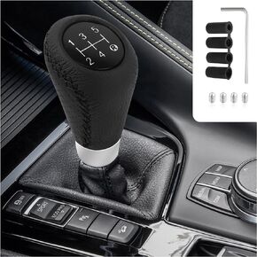Gear Shift Knob with 4 Adaptive Parts,Leather 5 Speed Shift Knobs for Replacement Broken Shifter Knobs,Universal Non-Slip Stick Shift Knob Car Interior Accessories (Black)