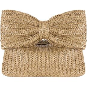 Verdusa Women's Bow Wrist Handbags Woven Purse Top Handle Straw Clutches