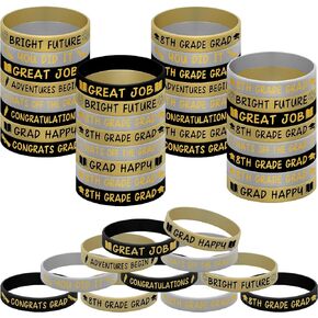 Oudain 96 Pcs 8th Grade Graduation Wristbands Congrats Grad Rubber Wristbands Eighth Grade Graduation Gifts for Boys Girls 8th Grade Graduation Decorations