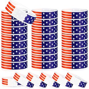 200 Pcs Patriotic Paper Wristbands for Events Red White and Blue Star Stream Event Wristbands 4th of July Paper Bracelets American USA Party Favors for Memorial and Veterans Day(Stripe)