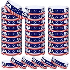 200 Pcs Patriotic Paper Wristbands for Events Red White and Blue Star Stream Event Wristbands 4th of July Paper Bracelets American USA Party Favors for Memorial and Veterans Day(Stripe)