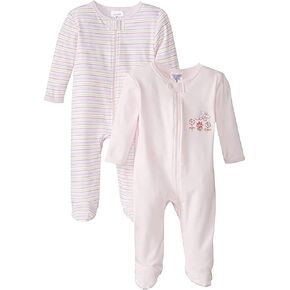 Spasilk Baby-Girls 100% Cotton Newborn 2 Pack Sleepwear Footie Set