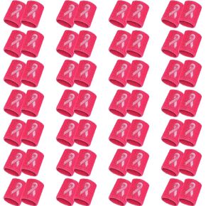 56 Pcs Breast Cancer Awareness Wristbands Bulk Pink Ribbon Sweatband Absorbent Football Wrist Sweat Bands Women Basketball Wristbands for Athletic Sports