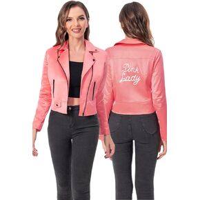 Lixinya Women's Pink Jacket Ladies Costume Moto Biker Coat Casual Short Outwear