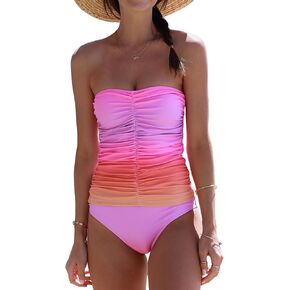 Beachsissi Smocked Tummy Control Gradient Print Tankini Set