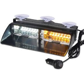 مصابيح WoneNice 16 LED عالية الكثافة LED لإنفاذ القانون في حالات الطوارئ للتحذير من مخاطر الطوارئ 18 وضعًا للسقف الداخلي/لوحة القيادة/الزجاج الأمامي مع أكواب شفط (أبيض/كهرمان) in Kuwait