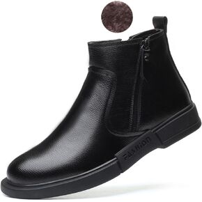 Myallfeet Men's Leather Flat Bottom Side Zippered Chukka Leather Boots Classic Fashion Mid Top Work Business Boots Comfortable And Non Slip Chelsea Dress Boots