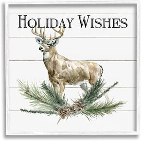 لوحة فنية جدارية مؤطرة من Stupell Industries Holiday Wishes Seasonal Deer، تصميم كارول روبنسون