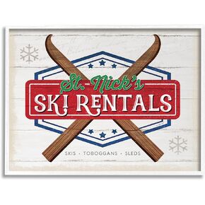 Stupell Industries St. Nick's Ski Rentals Vintage Framed Wall Art, Design by Jennifer Pugh