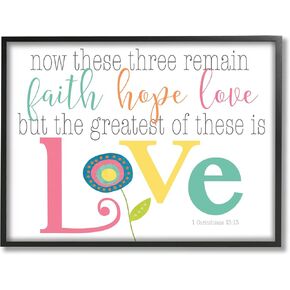 لوحة فنية جدارية مؤطرة بالزهور من Stupell Industries Faith Hope Love غريبة الأطوار، من تصميم Alli Rogosich in Kuwait