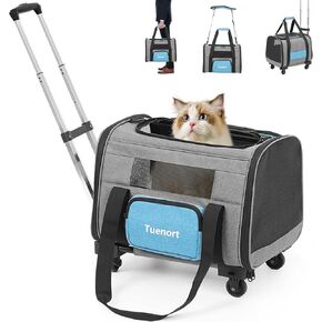 Cat and Dog Carrier with Wheels, Airline Approved Pet Carrier for Small Cats Dogs, Rolling Cat Carrier with Storage Pocket for Pets Up to 15 Lbs in Kuwait