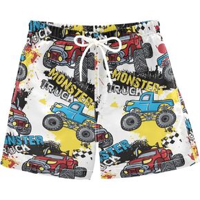 Pigsaly Grunge Monster Truck Boys Swim Trunks Race Car Toddler Beach Board Shorts Baby Summer Bathing Suit 2T