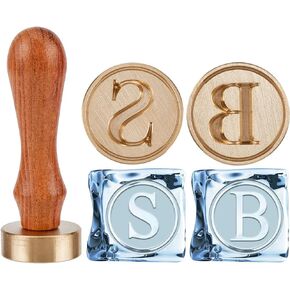 CRASPIRE Letter Ice Stamp Set 2Pcs 1.2" Stamp Heads+1Pc Wooden Handle Initials M R Ice Cube Branding Stamp Removable Brass Replacement for Cocktail Party Whiskey Mojito Drinks Wedding Making DIY
