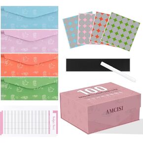 100 Envelopes Money Saving Challenge Box- 100 Envelope Challenge Kit to Save 20000 dollars, Saving Money Organizer for Cash, Petty Cash Box with 100 cash Envelopes for Budgeting (green) in Kuwait