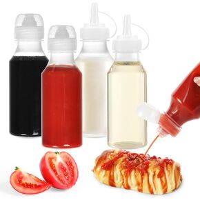 VOOCAT Condiment Squeeze Bottles, 8 oz (250ml) BPA-Free, Kitchen supplies Squeeze Bottles,Ketchup Dispenser, Salad Dressing Bottles,Oil, Icing, Set of 4